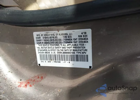 2008 Honda Odyssey Touring z USA, uszkodzony, nr VIN 5FNRL38888B067355